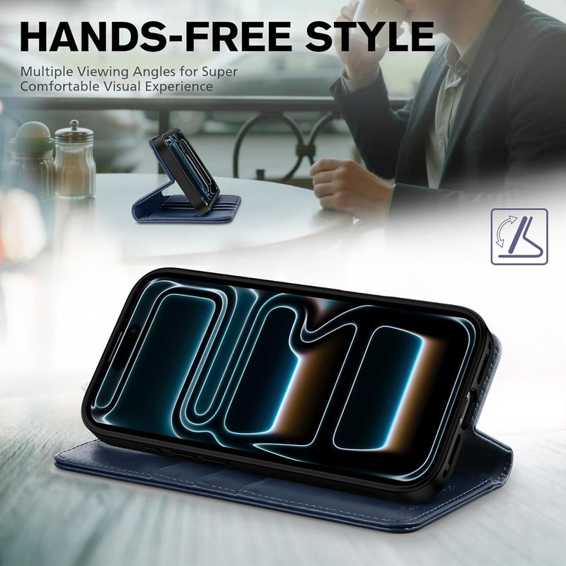 TUCCH Case Wallet for iPhone 17 Pro Max (6.9-Inch) 2025, 3 Card Slots | Kickstand | RFID Blocking | PU Leather | Protective Flip Folio Cover | TPU Shockproof Interior Shell | Deep Blue - Image 5